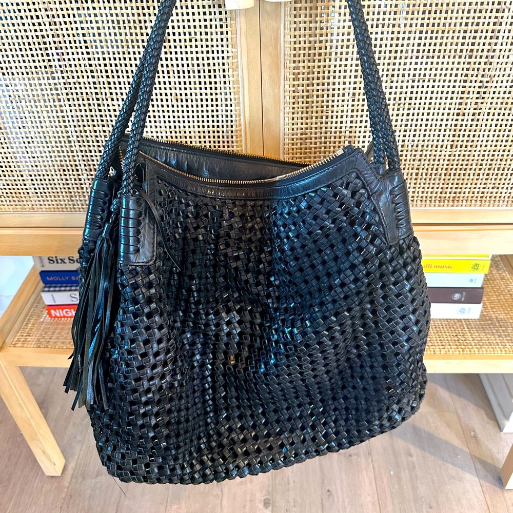 Tory Burch leather woven tote bag LIKE NEW